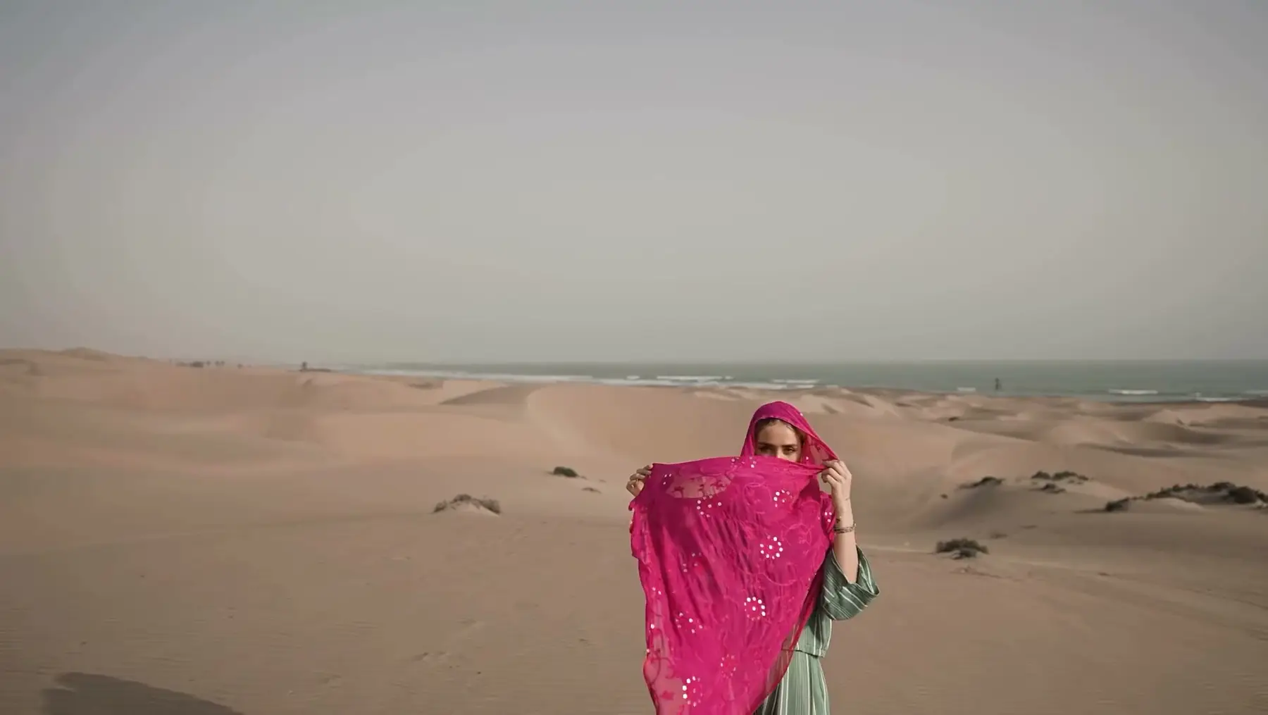 A frame from the Voche campaign, shot on the coast near Chabahar