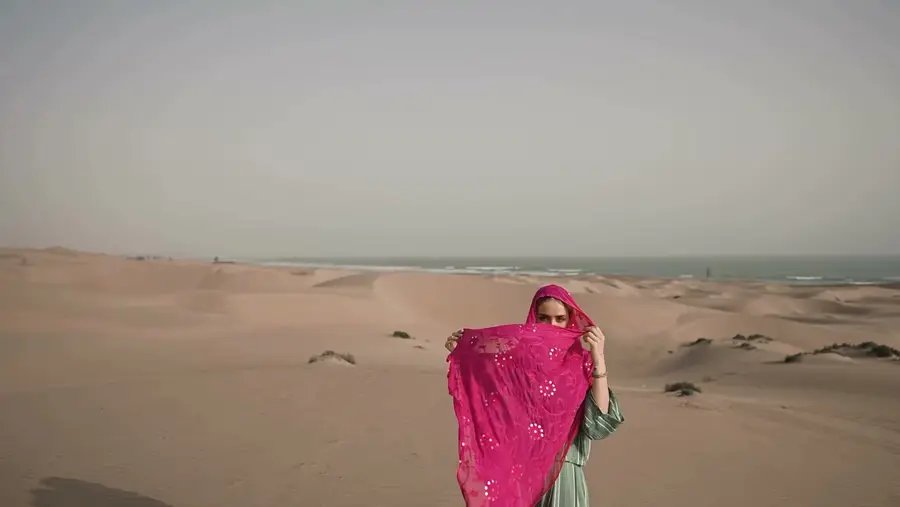 A frame from the Voche campaign, shot on the coast near Chabahar